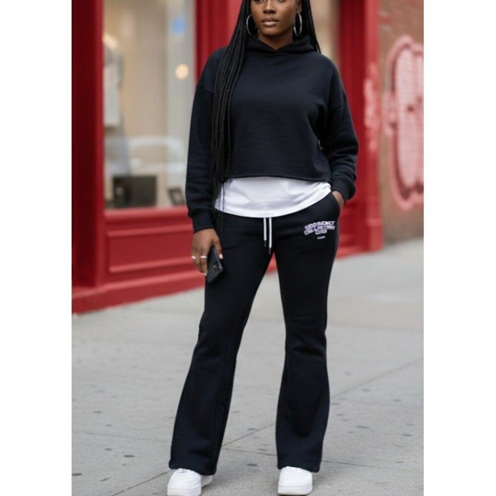 Tulones Size L Sweatpants Flared Black Fleece Currency Collectors Streetwear Y2K